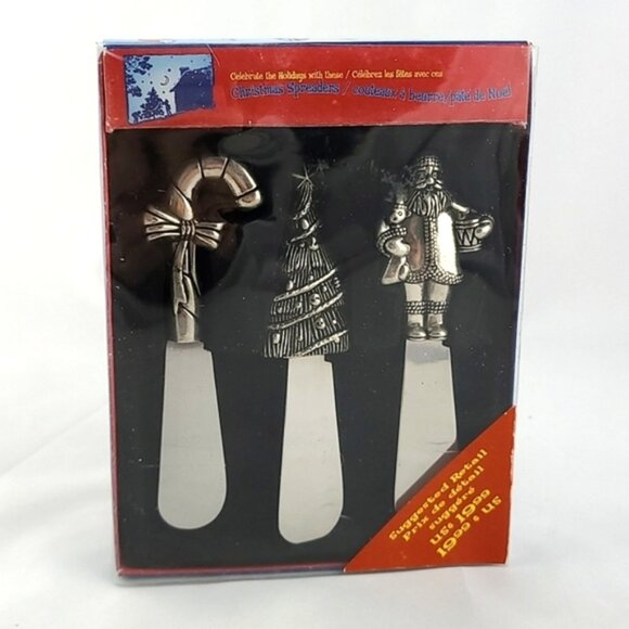 Christmas Spreaders Stainless Steel 3 Piece Set Handles Santa Candy Cane Tree - Picture 1 of 5